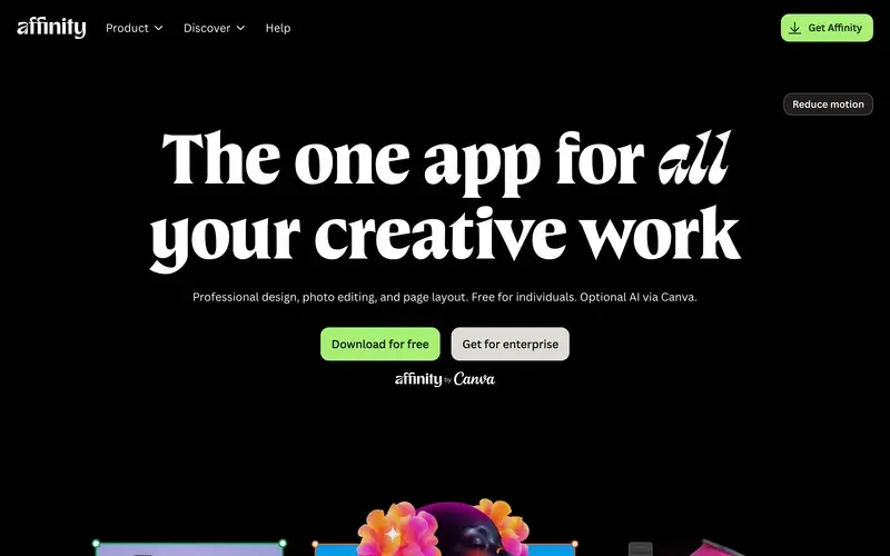 Screenshot of the Affinity homepage