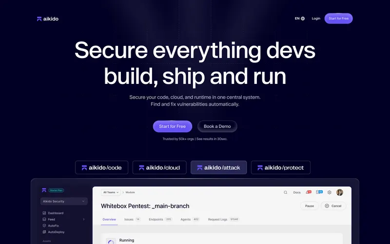 Screenshot of the Aikido Security homepage