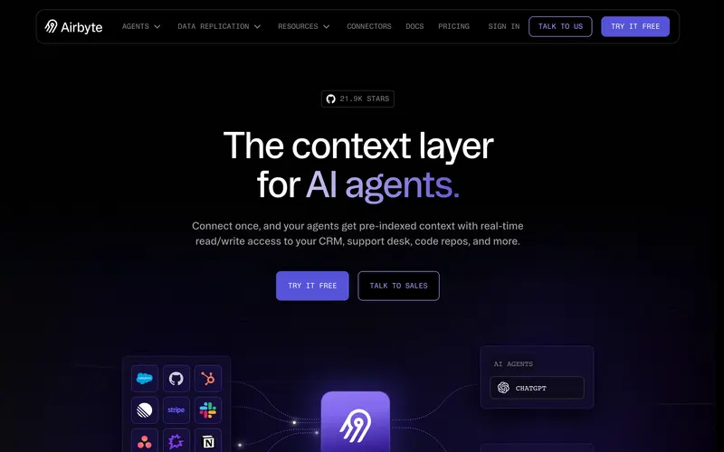 Screenshot of the Airbyte homepage