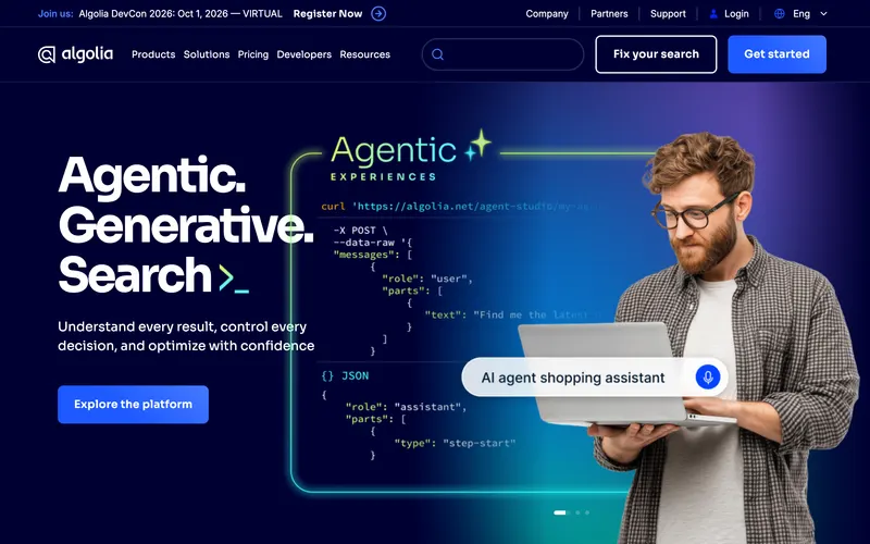 Screenshot of the Algolia homepage