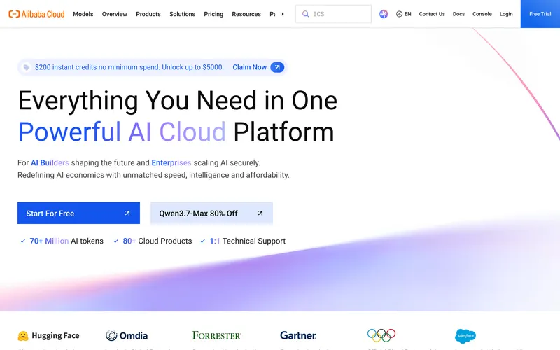 Screenshot of the Alibaba Cloud homepage