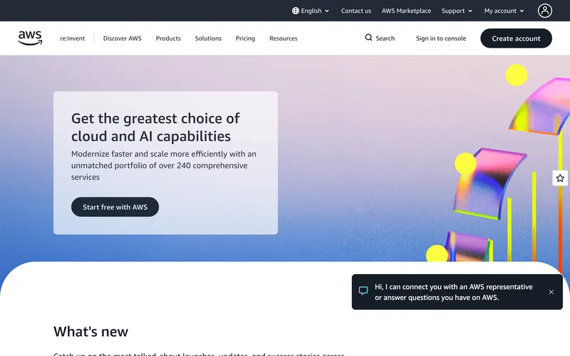 Screenshot of the Amazon Web Services homepage