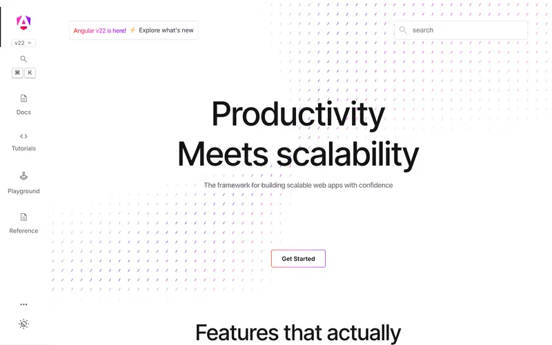Screenshot of the Angular homepage