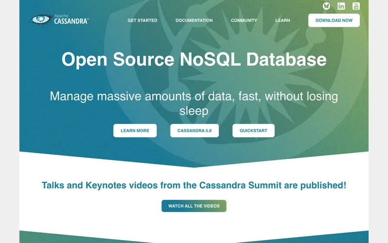 Screenshot of the Apache Cassandra homepage