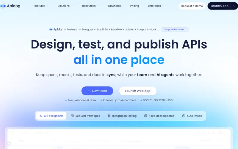 Screenshot of the Apidog homepage