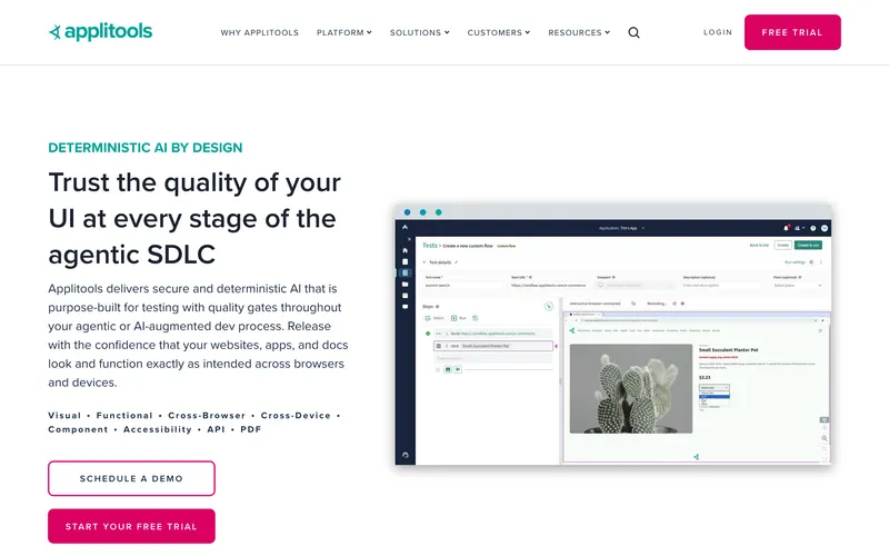 Screenshot of the Applitools homepage