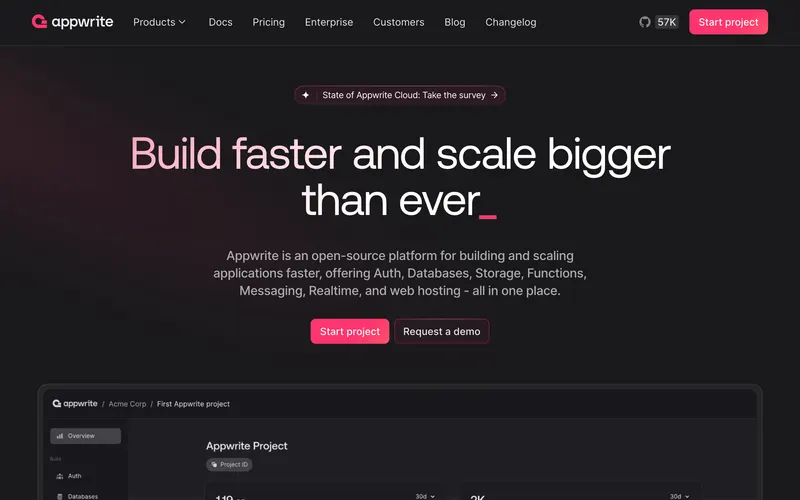 Screenshot of the Appwrite homepage