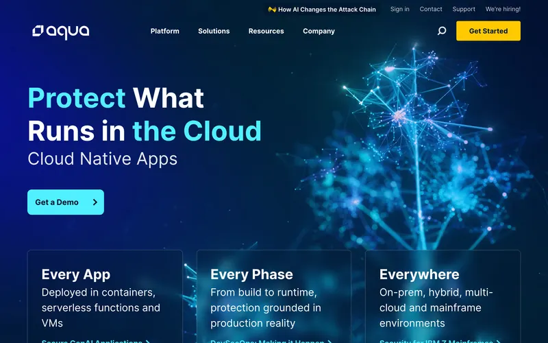 Screenshot of the Aqua Security homepage