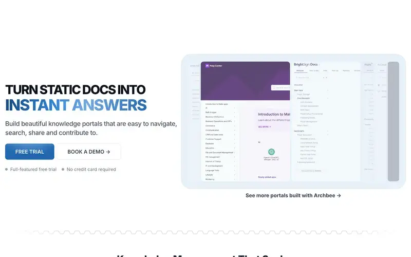 Screenshot of the Archbee homepage
