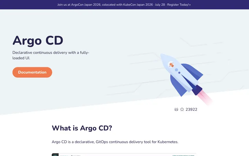 Screenshot of the Argo CD homepage