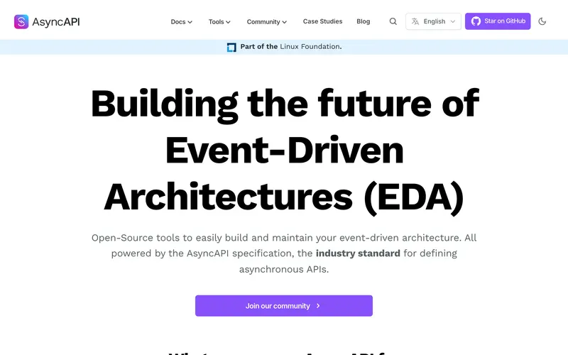 Screenshot of the AsyncAPI homepage