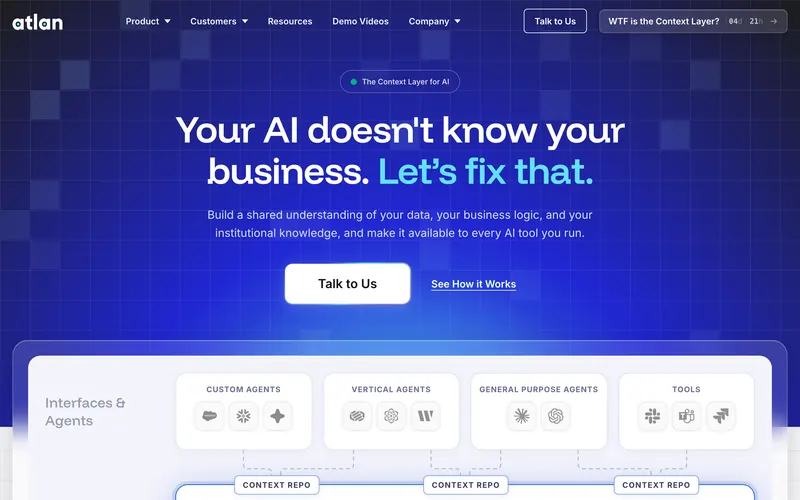Screenshot of the Atlan homepage