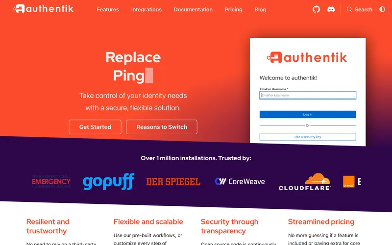 Screenshot of the authentik homepage