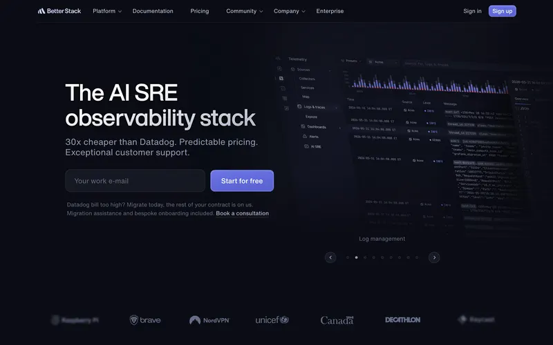 Screenshot of the Better Stack homepage