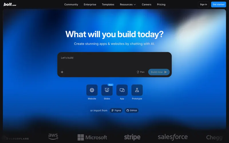 Screenshot of the Bolt.new homepage