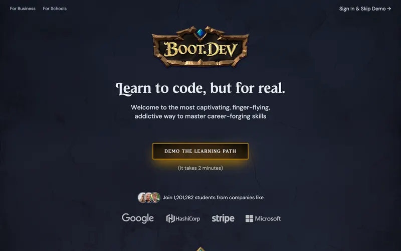 Screenshot of the Boot.dev homepage
