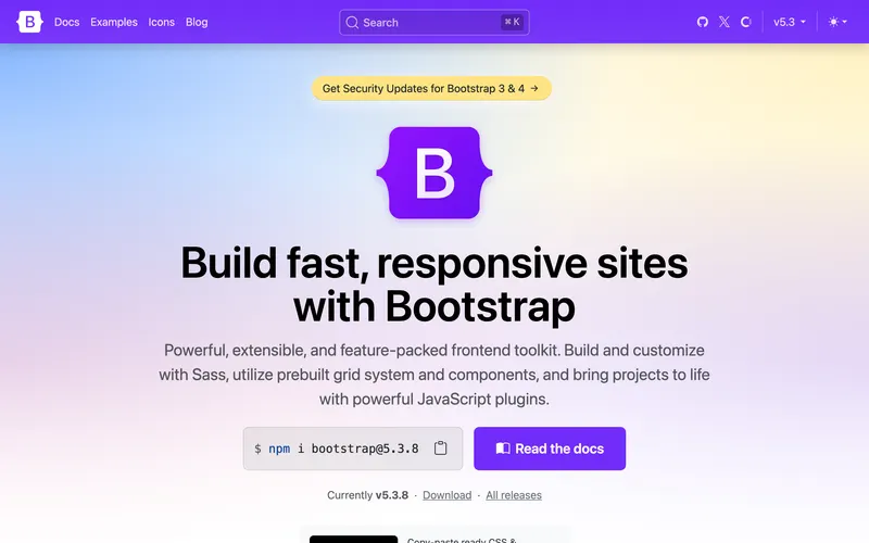 Screenshot of the Bootstrap homepage