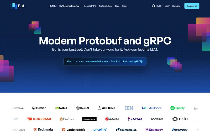 Screenshot of the Buf homepage