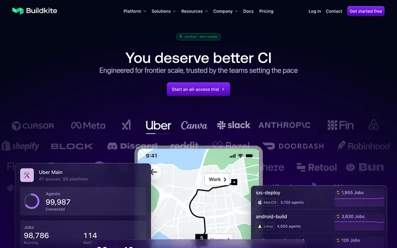 Screenshot of the Buildkite homepage