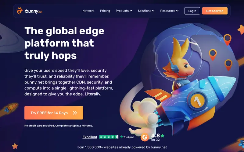 Screenshot of the Bunny.net homepage