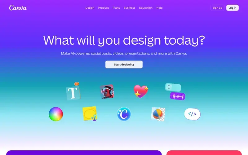 Screenshot of the Canva homepage