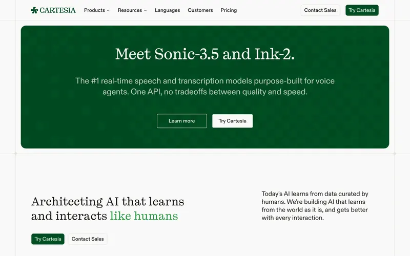 Screenshot of the Cartesia homepage