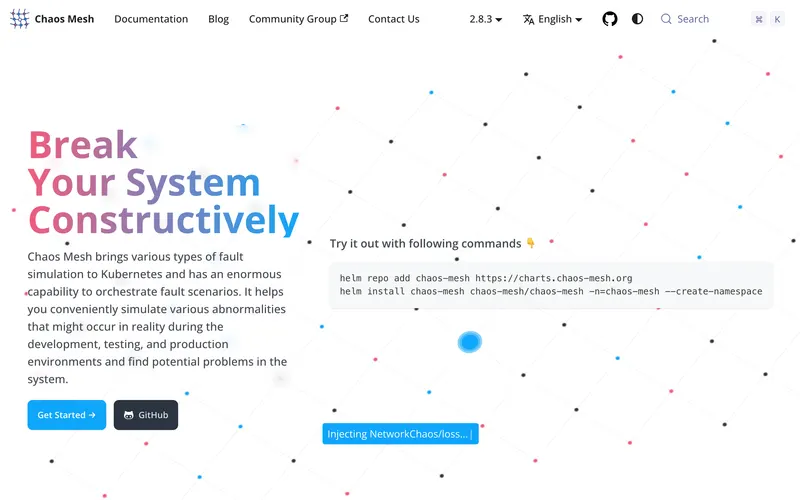 Screenshot of the Chaos Mesh homepage