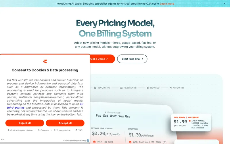 Screenshot of the Chargebee homepage