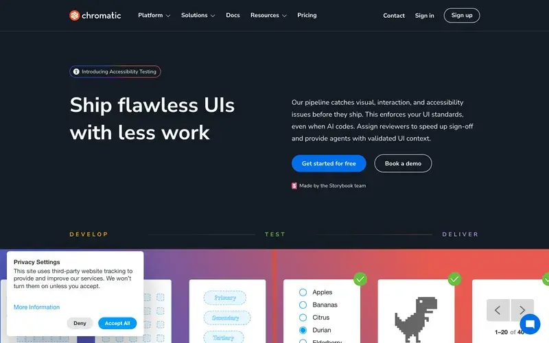 Screenshot of the Chromatic homepage