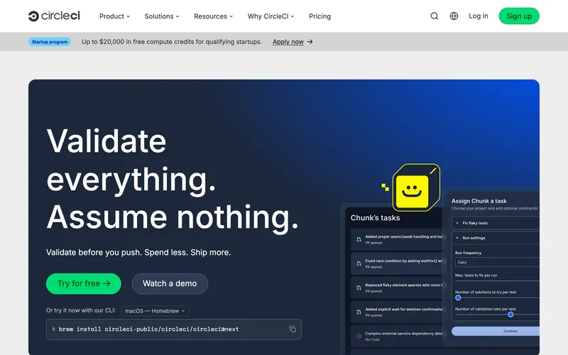 Screenshot of the CircleCI homepage