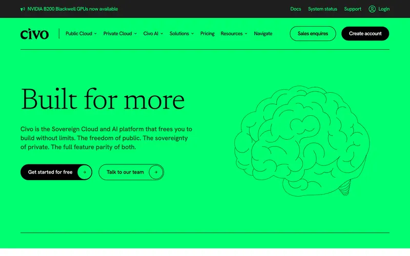 Screenshot of the Civo homepage