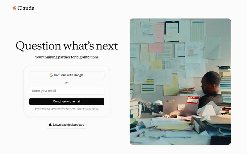 Screenshot of the Claude homepage