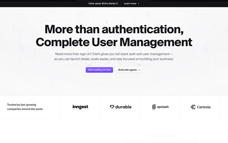 Screenshot of the Clerk homepage