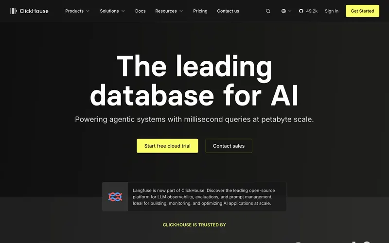 Screenshot of the ClickHouse homepage