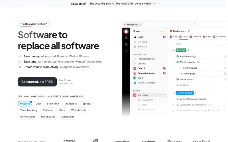 Screenshot of the ClickUp homepage