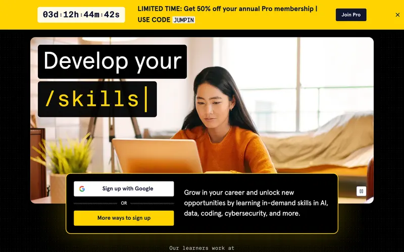 Screenshot of the Codecademy homepage