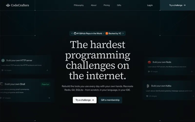 Screenshot of the CodeCrafters homepage