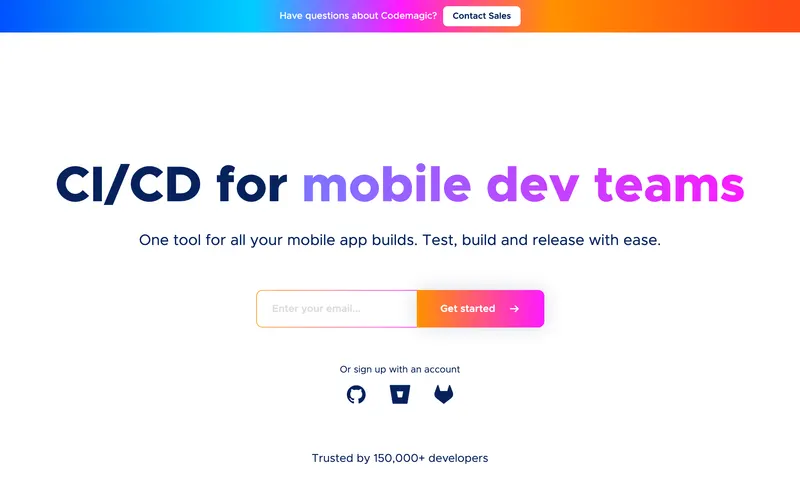 Screenshot of the Codemagic homepage