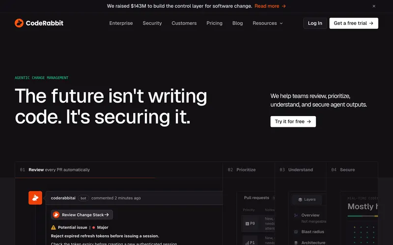 Screenshot of the CodeRabbit homepage