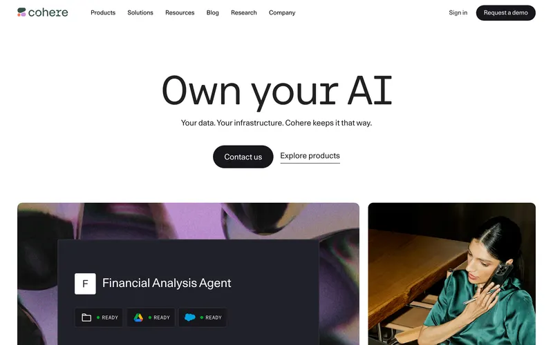 Screenshot of the Cohere homepage