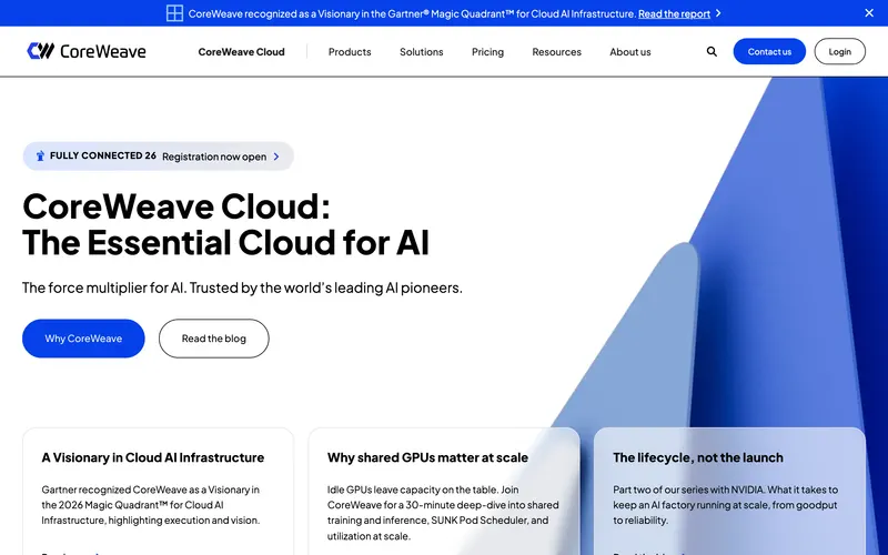 Screenshot of the CoreWeave homepage