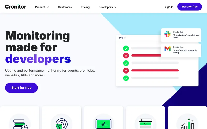 Screenshot of the Cronitor homepage