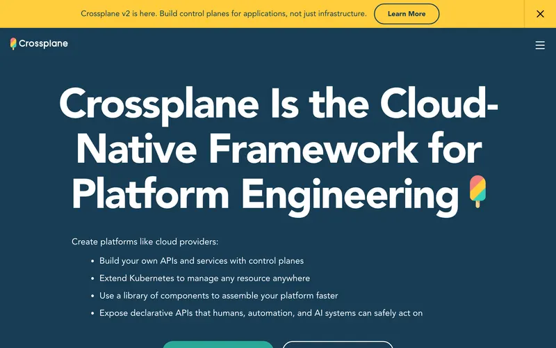 Screenshot of the Crossplane homepage
