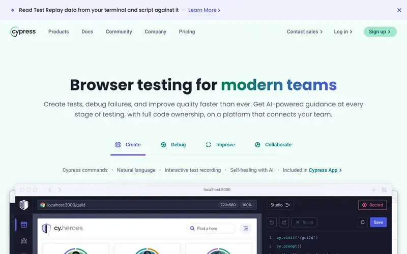 Screenshot of the Cypress homepage