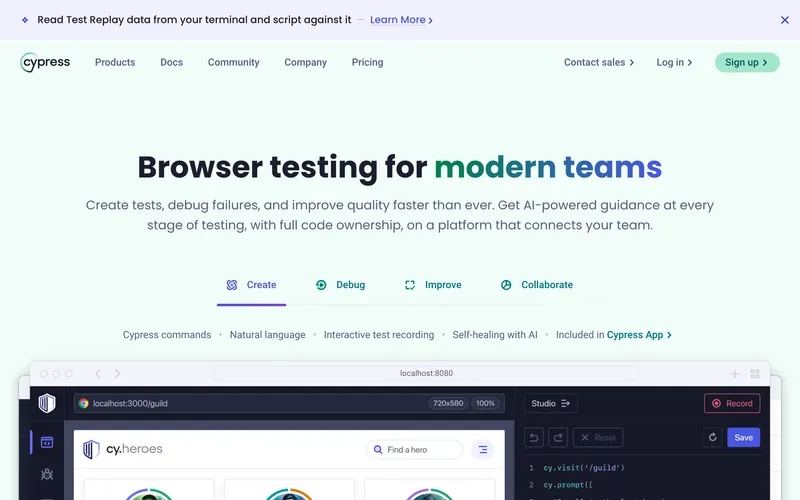 Screenshot of the Cypress homepage