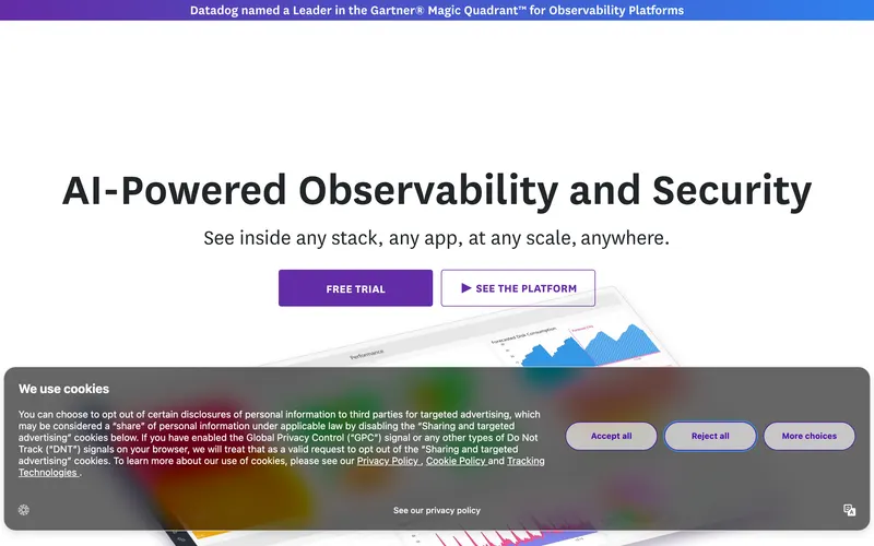 Screenshot of the Datadog homepage
