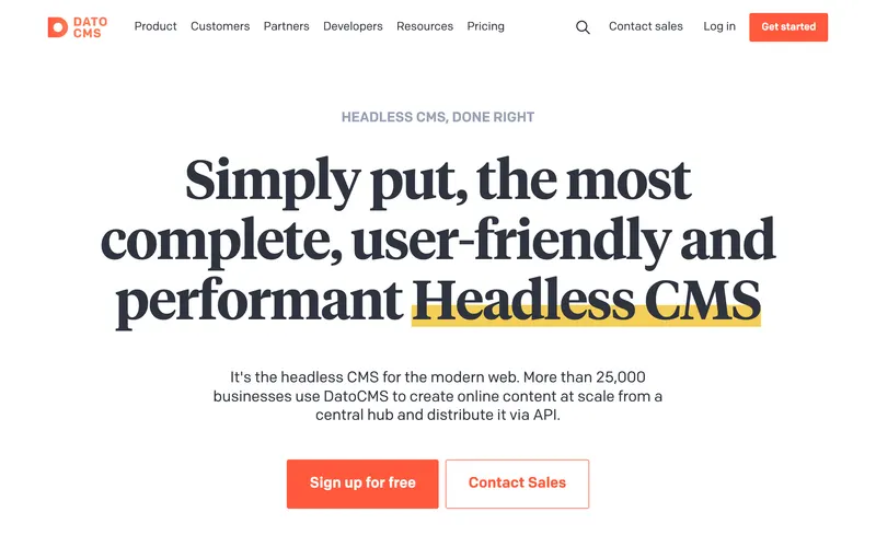 Screenshot of the DatoCMS homepage