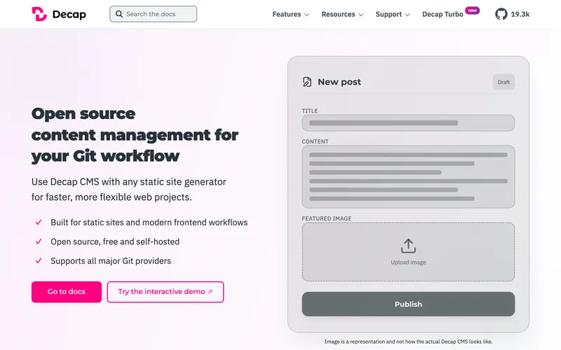 Screenshot of the Decap CMS homepage