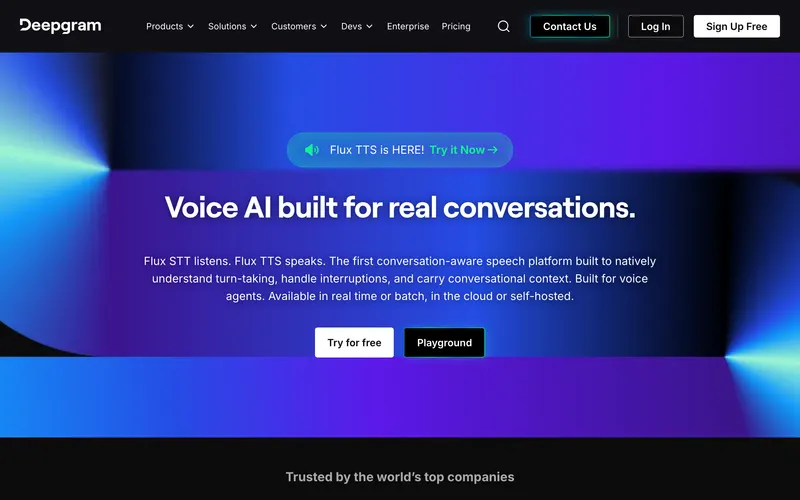 Screenshot of the Deepgram homepage