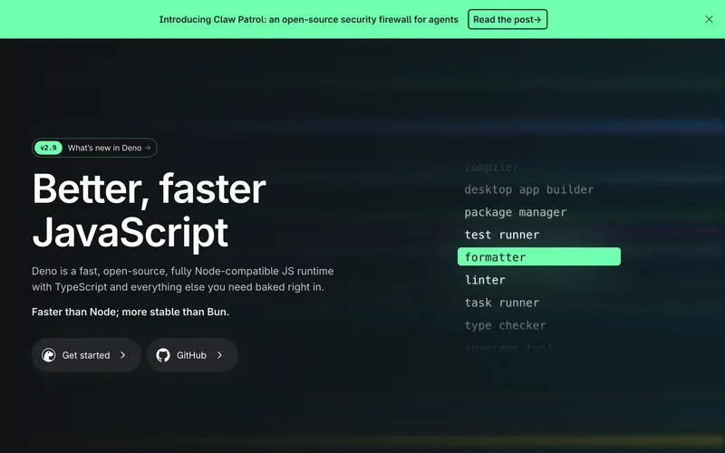 Screenshot of the Deno homepage